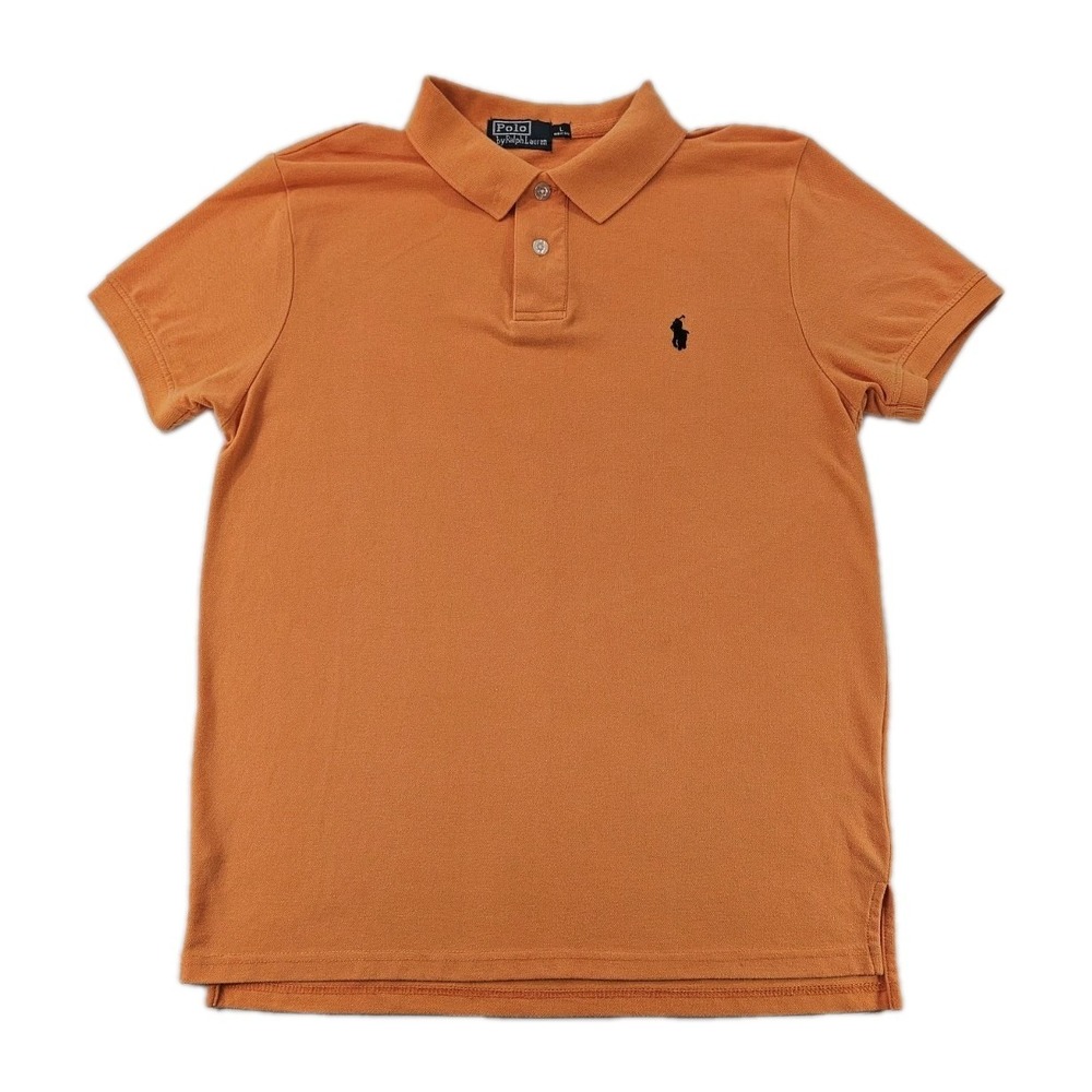 Vtg Polo Ralph Lauren Men's Shirt Large Orange Black Pony Short Sleeve Golf Y2K